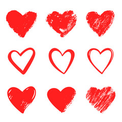 Red vector hand drawn hearts. Design elements for Valentine's Day. February 14