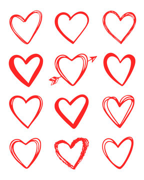 Vector hand drawn collection of graphic hearts. Design elements for Valentine's day. Brush painting. Vector Valentines love isolated hearts