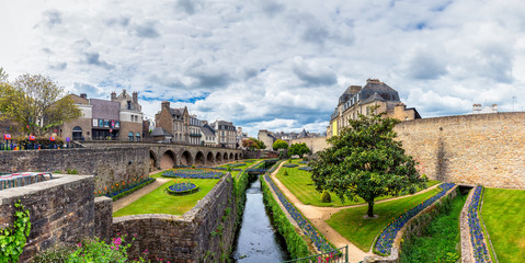 Walls of the ancient town and the gardens in Vannes. Brittany (Bretagne), Northern France.