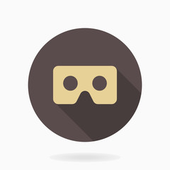 Golden icon with VR logo in circle. Flat design with long shadow. Virtual reality logo