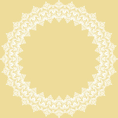 Oriental round frame with arabesques and floral elements. Floral fine border with vintage pattern. Greeting card with place for text