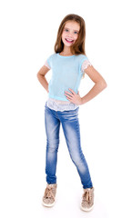 Portrait of adorable smiling happy little girl child isolated