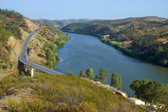 The Guadiana river near Pomarao forms the Portuguese-Spanish border. Beja. Portugal