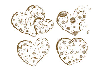 Obraz premium Cookies heart shape sketch isolated on white background vector illustration