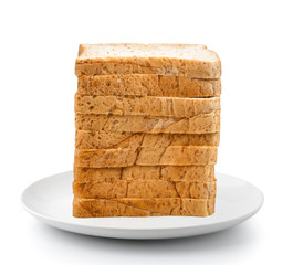sliced bread in plate isolated on a white background
