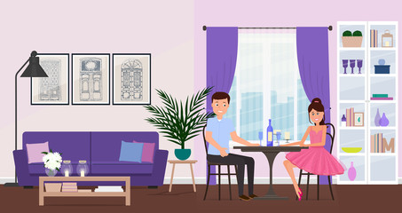 A couple in love on a date. Vector illustration.