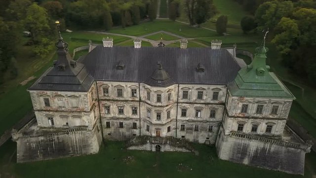 Ancient Castle in Ukraine aerial survey with drone flying around (4K, 25fps)