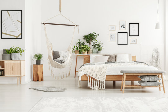 White and beige bedroom interior