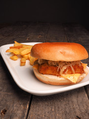 Fish burger with French fries