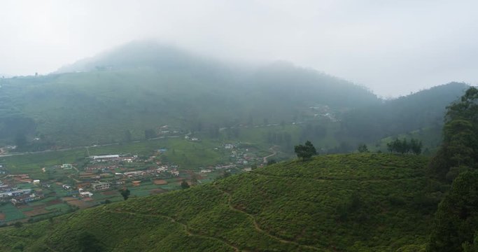 Eliya, Sri Lanka. Hills with tea plantations. Time Lapse