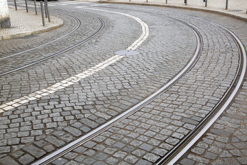 Fototapeta premium Curve on Tram Track; Lisbon