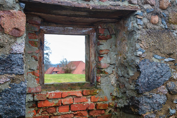 in the old brick wall of trees and light
