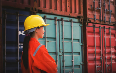foreman control loading cargo or container in the container yard port international .