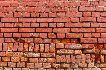 Old weathered wall of red brick. Abstract background