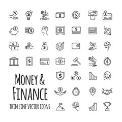 Money, business, finance, startup in outline design with elements for mobile concepts and web apps