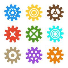 Cogwheel collection machine gear. Set of gear wheels. Vector illustration.