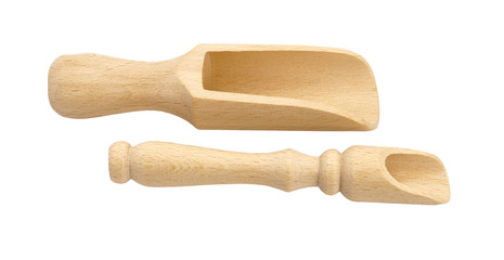 empty wooden scoop on a white background