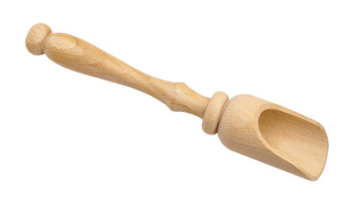 empty wooden scoop on a white background