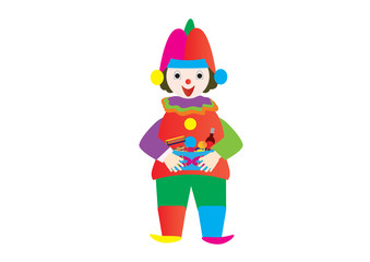 Clown holding Purim treats. Jewish holiday mishloach manot