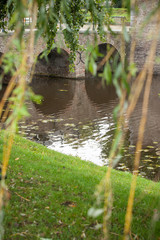 Typical Dutch scene with canals, bridges and a view in the park.