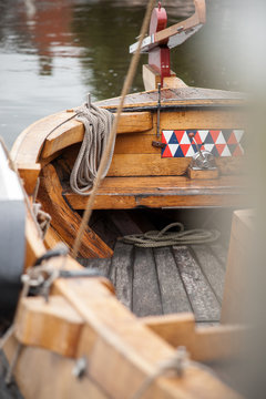 Traditional Dutch Botter Fishing Boats in the small Harbor of a Historic Fishing Village