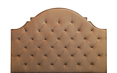 Beige velvet bed headboard isolated on white