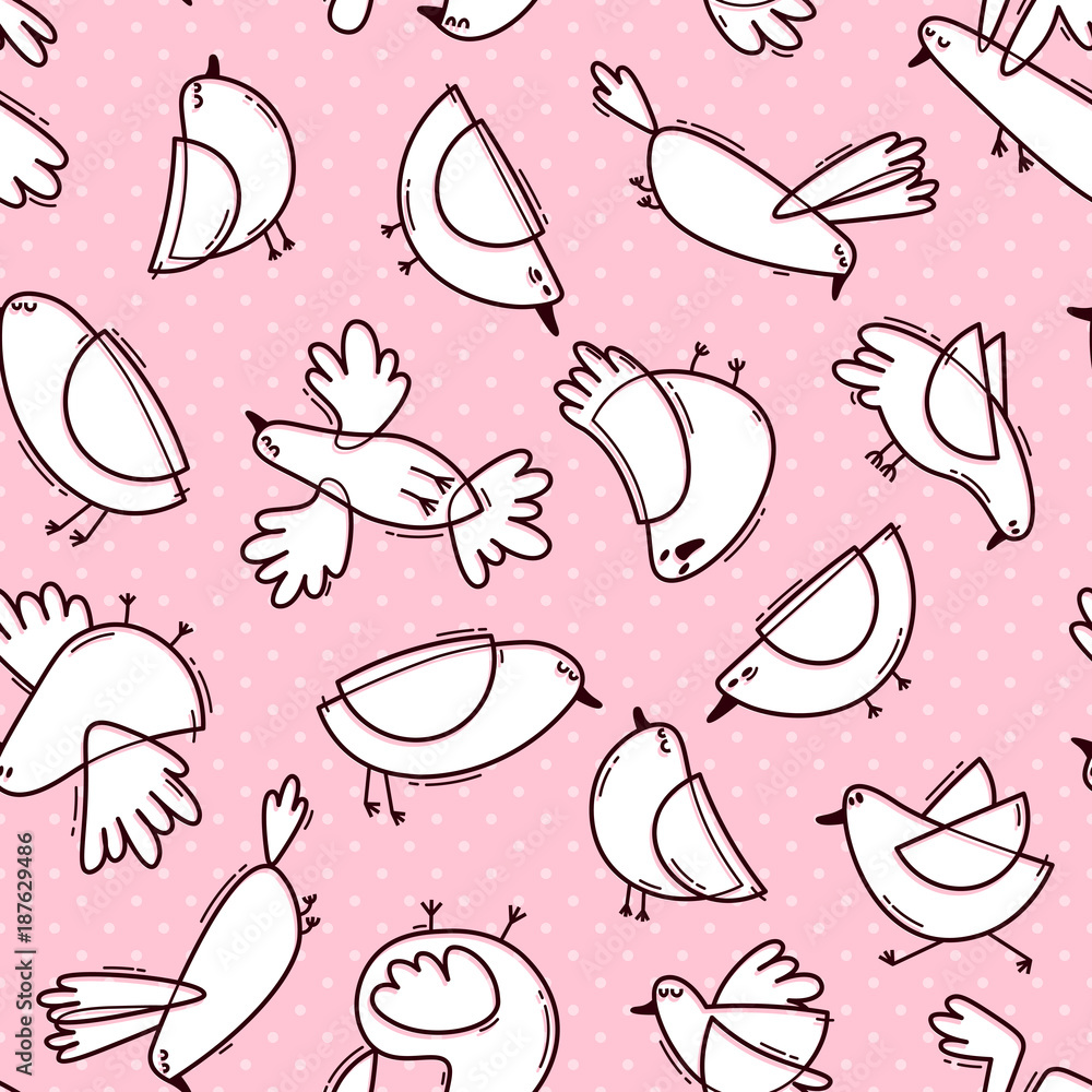 Aufkleber seamless pattern with abstract cute birds. simple line design. gentle colors. vector background