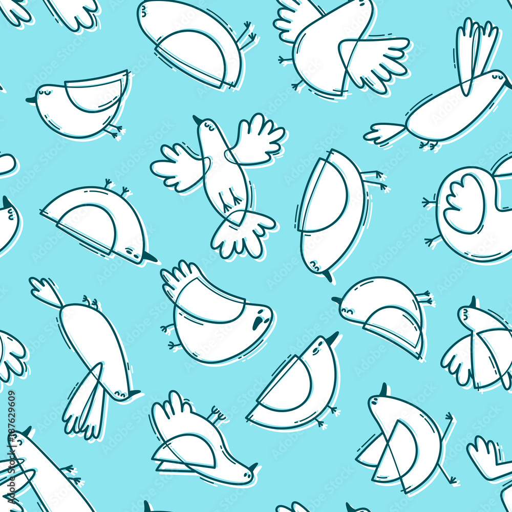 Poster seamless pattern with abstract cute birds. simple line design. gentle colors. vector background