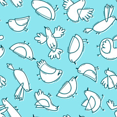 Fototapeta premium Seamless pattern with abstract cute birds. Simple line design. Gentle colors. Vector background