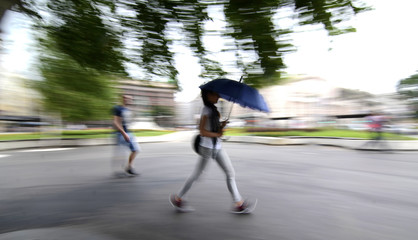 People with umbrella walking around the city