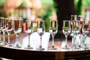 Glasses with champagne and cocktails.