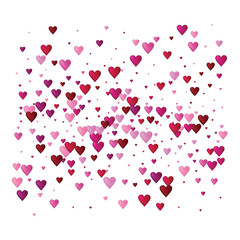 Valentines Day Vector Confetti Border. Falling Down Petals, Showering Pink, Red Hearts. Wide Valentines Day Background, Celebration Hearts Garland Rose Romantic Wedding Frame, Border, Banner Design