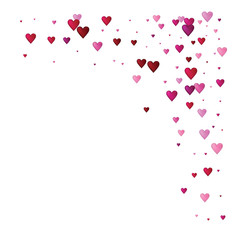 Valentines Day Vector Confetti Border. Falling Down Petals, Showering Pink, Red Hearts. Wide Valentines Day Background, Celebration Hearts Garland Rose Romantic Wedding Frame, Border, Banner Design