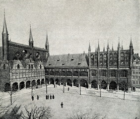 Town Hall in Lübeck, Germany, about 1890 (from Spamers Illustrierte  Weltgeschichte, 1894, 5[1], 322)