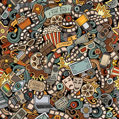 Cartoon cute doodles Cinema seamless pattern