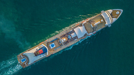 Aerial view large cruise ship at sea, Passenger cruise ship vessel, Large Cruise ship sailing...