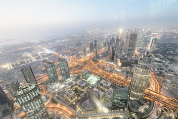 Fototapeta na wymiar Aerial view of Downtown Dubai at night