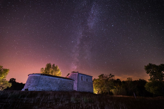 The Milky Way hides behind an old building in Provence