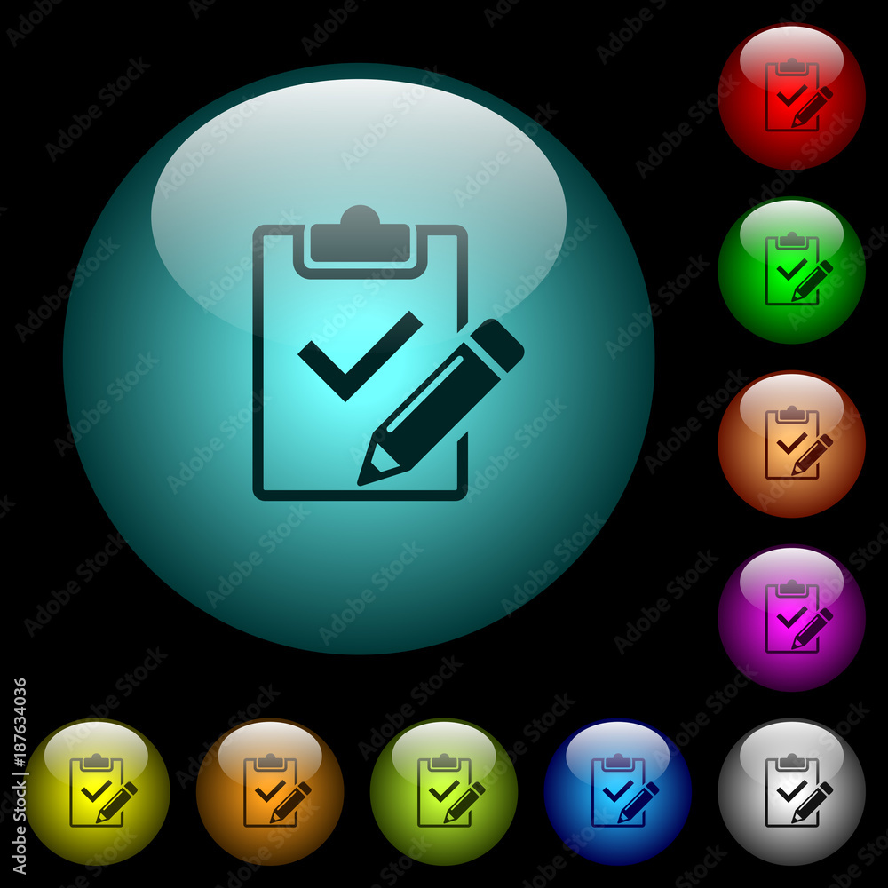 Poster fill out checklist icons in color illuminated glass buttons