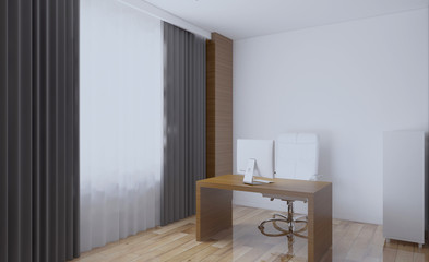 Open space office interior with like conference room. Mockup. 3D rendering.