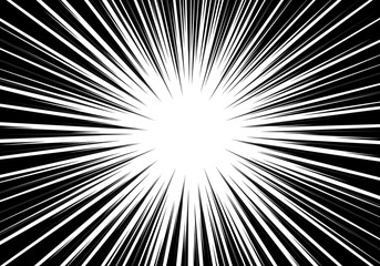 Obraz premium Abstract radial zoom speed black line on white design for cartoon comic background vector illustration.