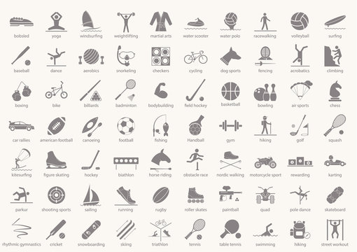 Set of sport icons in flat design with shadows. Vector illustration