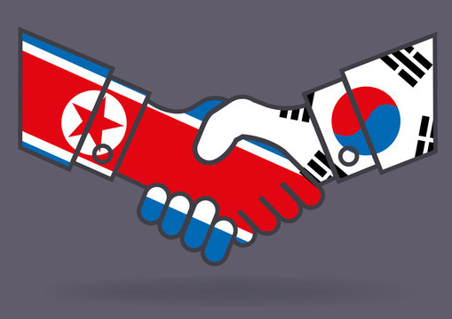 Corée - Corée du nord - Corée du sud - drapeau, politique - poignée de main - paix - guerre
