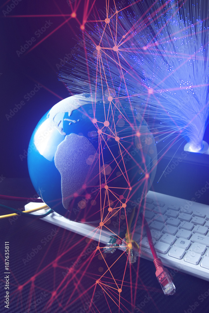 Poster global of ai robotic, signal of data, technology abstract futuristic cyber net web connect to networ