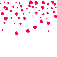 Red pattern of random falling hearts confetti. Border design element for festive banner, greeting card, postcard, wedding invitation