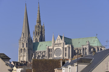 Fototapeta na wymiar Cathedral Notre-Dame of Chartres, a commune and capital of the Eure-et-Loir department in region Centre-Val de Loire in France. Chartres is well known for its cathedral