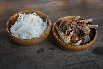 Hunan style spicy rice noodles with Chicken legs, asian food