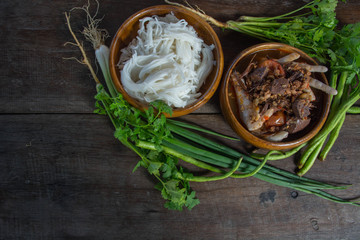 Hunan style spicy rice noodles with Chicken legs, asian food
