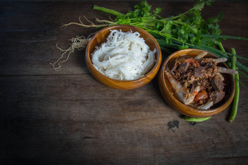 Hunan style spicy rice noodles with Chicken legs, asian food