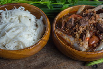 Hunan style spicy rice noodles with Chicken legs, asian food